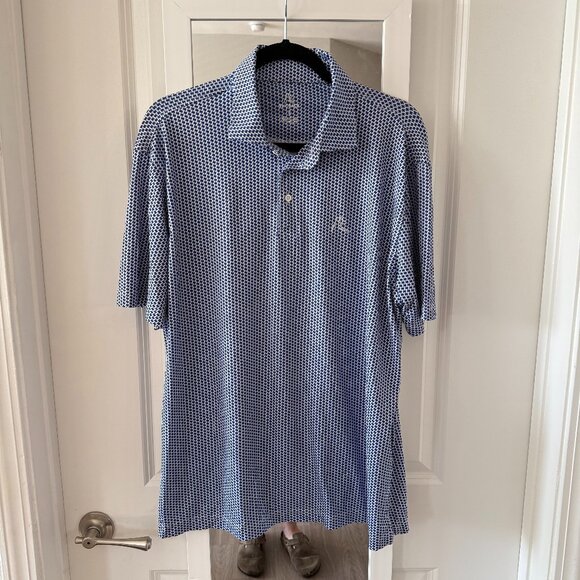 Rhoback Performance Polo – Blue & White Texas Houndstooth Print Size: L - Picture 1 of 3